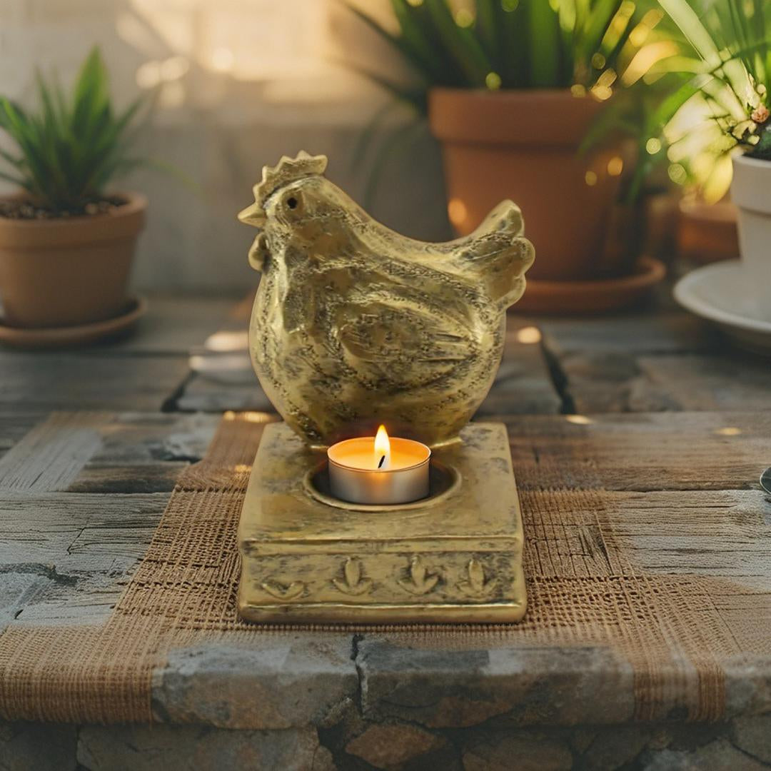 Antique Gold Chook Tea Light Candle Holder
