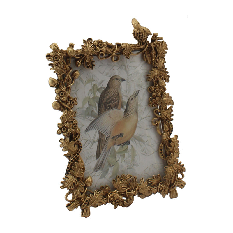 Antique Gold Photo Frame with Perched Bird