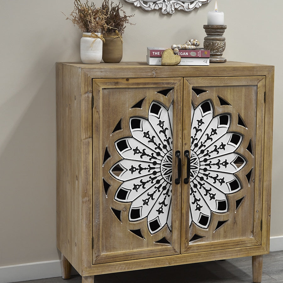 Carved Handcrafted Mango Wood Pillar Candle Holder - Tall