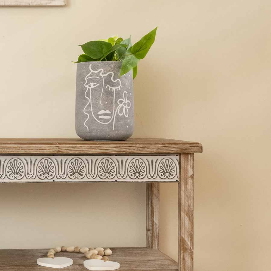 Line-Face Tall Contemporary Pot Planter with Hole & Plug