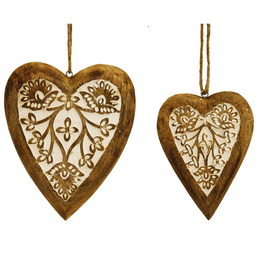 Mango Wood Nested Carved Hanging Hearts