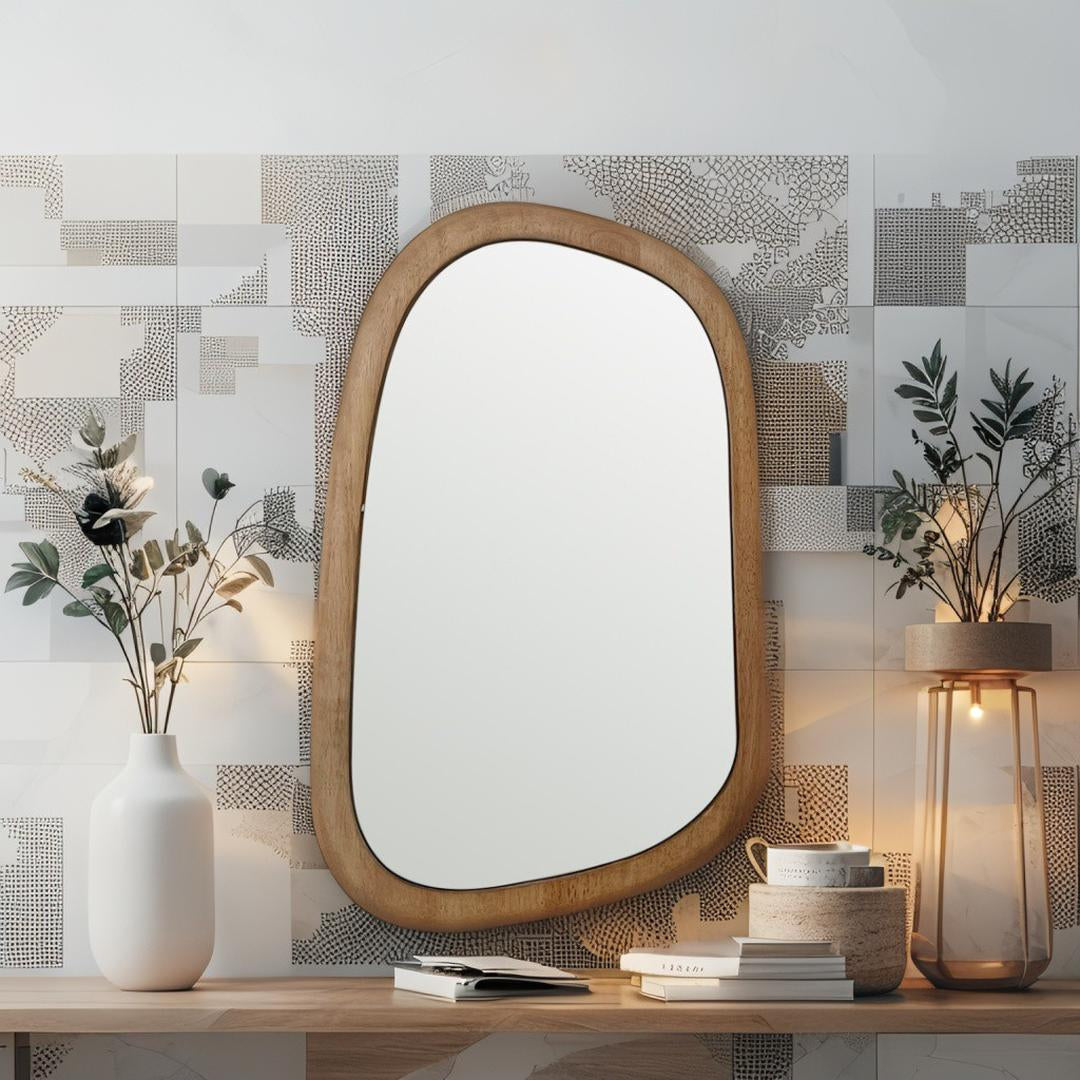 Mid-Century Asymmetric Wood-Framed Wall Mirror