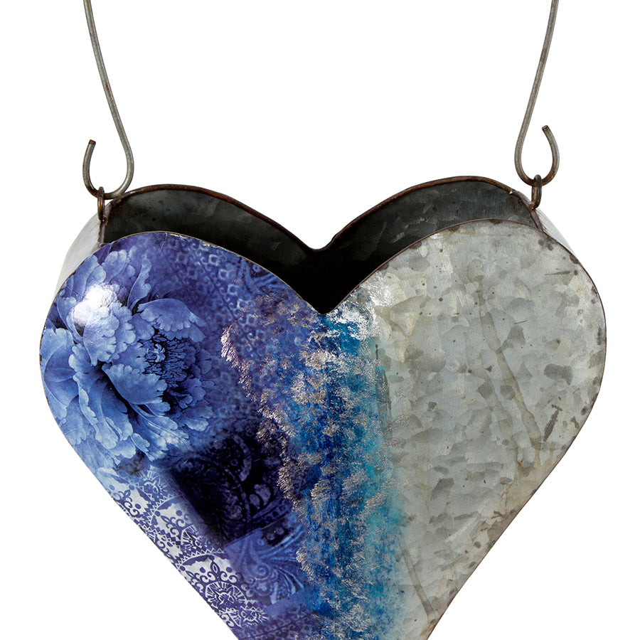 Natures Art with Blue Heart Hanging Pot Planter