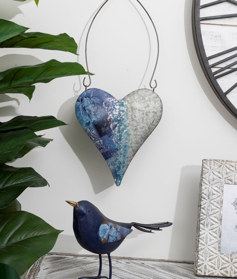 Natures Art with Blue Heart Hanging Pot Planter