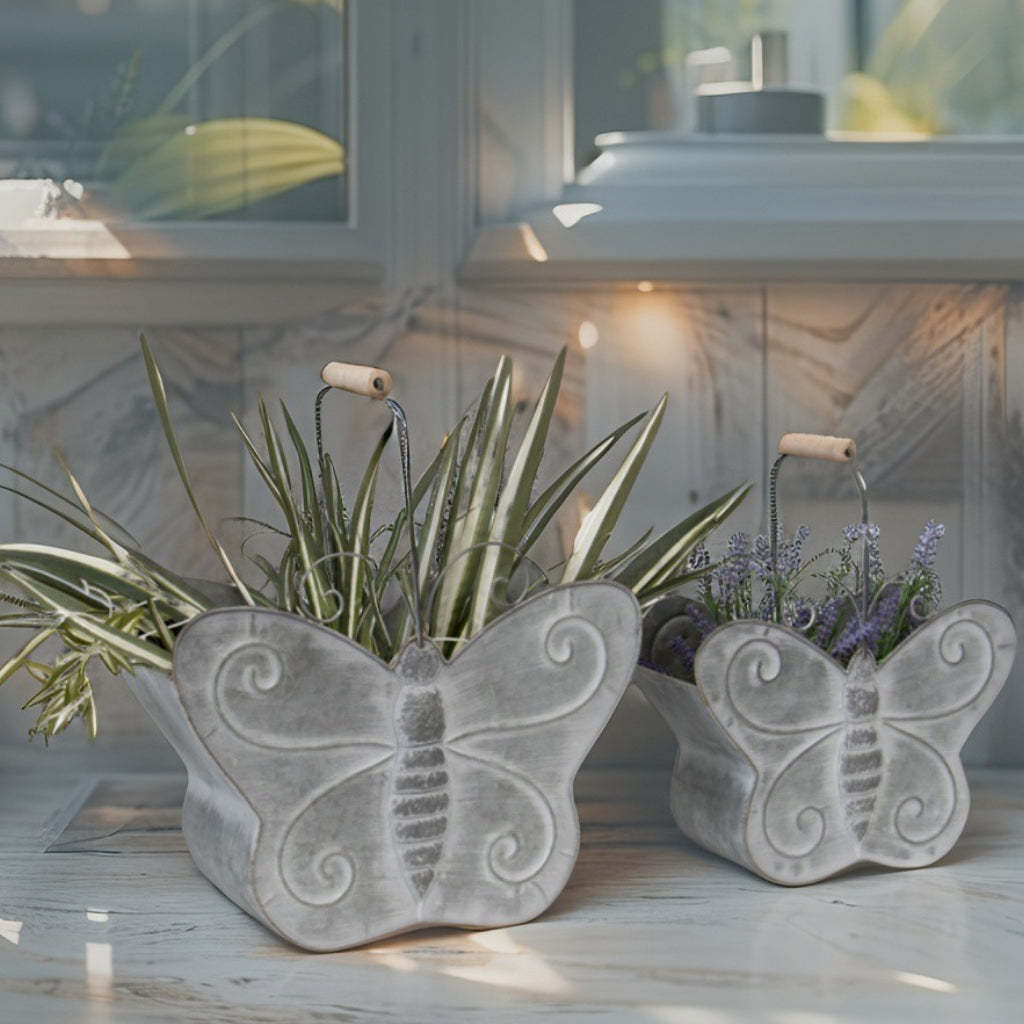 Nested Distressed Finished Butterfly Planters - Set of 2