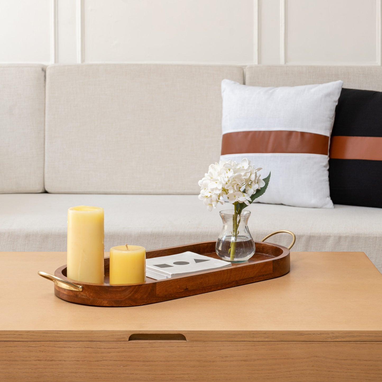 Oval Hand Crafted Mango Wood Tray with Handles