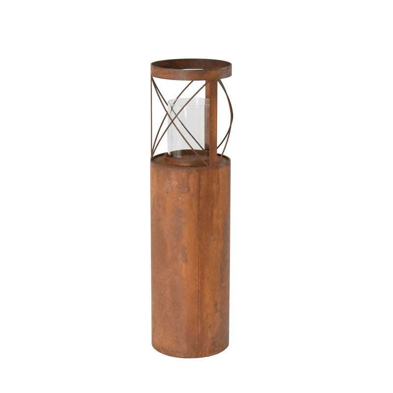 Rust Round Pillar Candle Holder - Tall