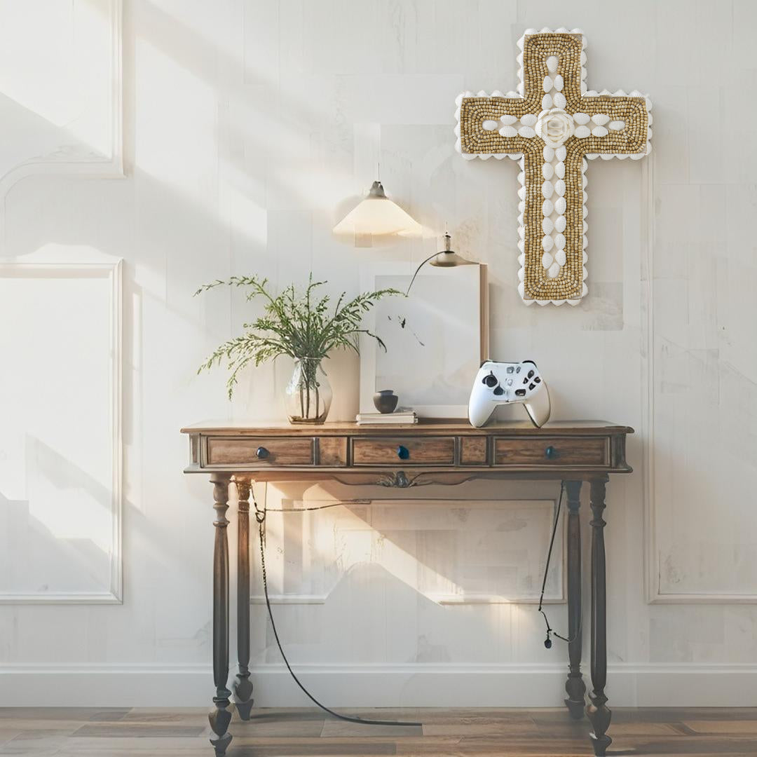 Shell & Narrow Handmade Weave Cross Wall Art