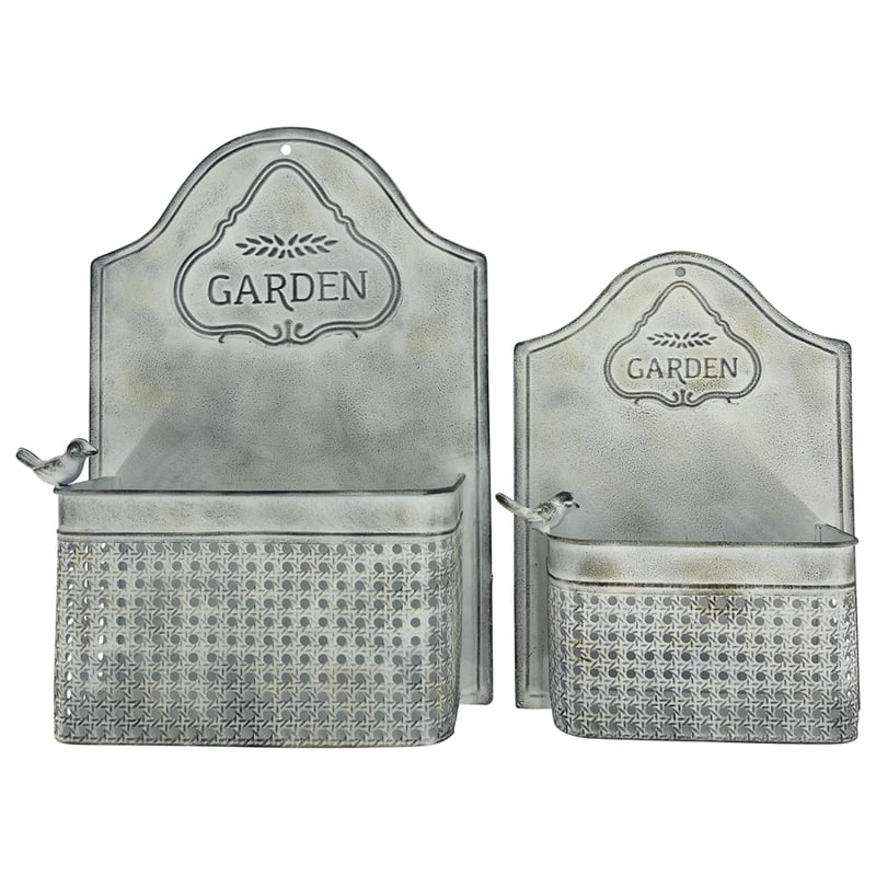 Wall Planters with Perched Bird - Set of 2