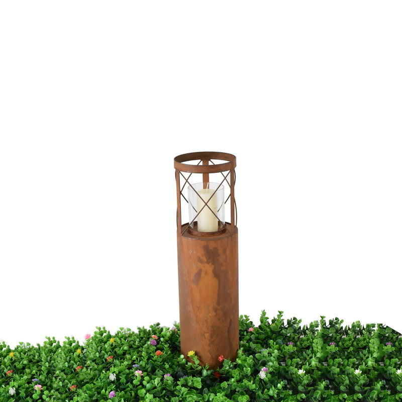 Rust Round Pillar Candle Holder - Tall