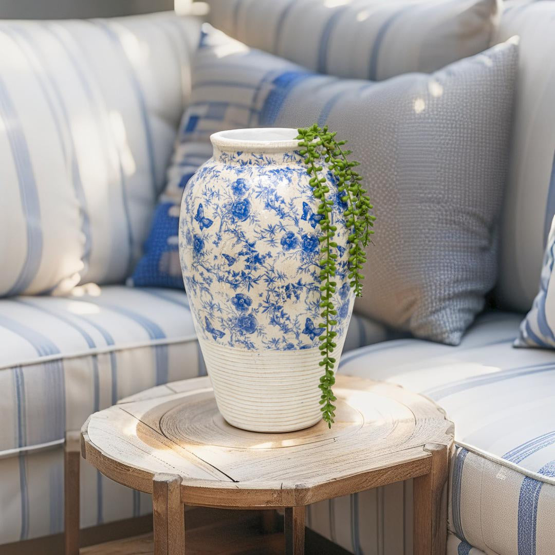 Glazed Blue Stoneware Vase - Large