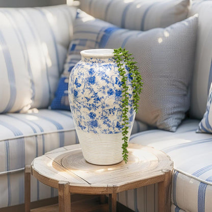 Glazed Blue Stoneware Vase - Large