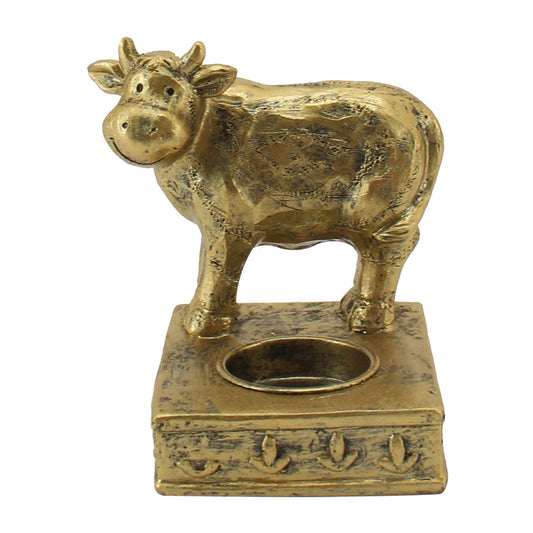 Antique Gold Cow Tea Light Candle Holder