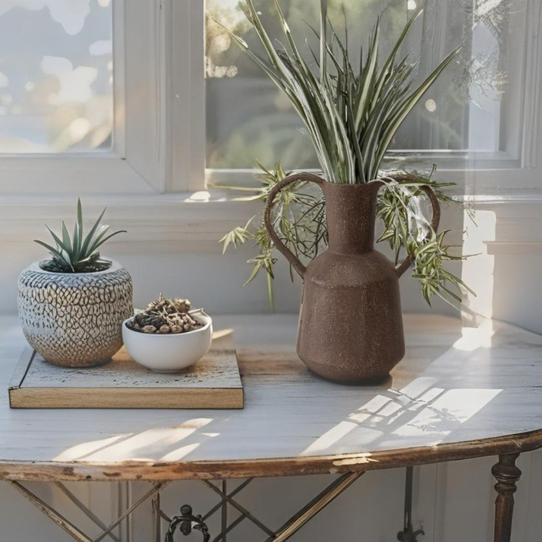 Artisan Aged Vase with Heart Shape Handles