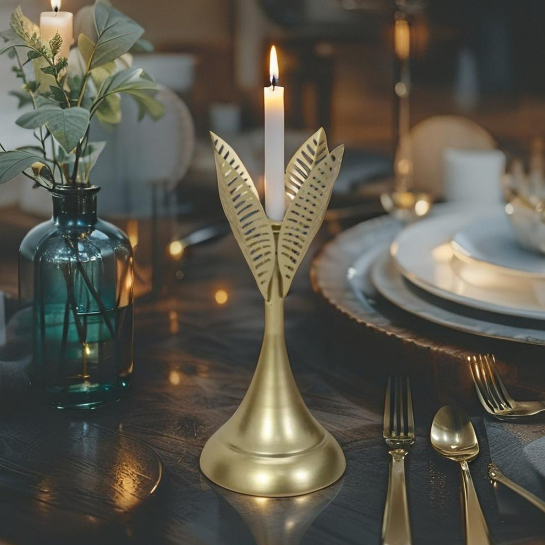 Aura Leaves Taper Candle Holder - Short