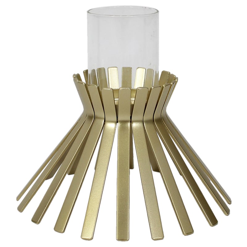 Aura Slatted Pillar Candle Holder - Gold