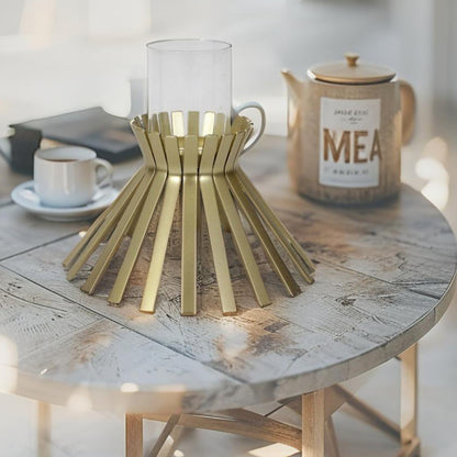 Aura Slatted Pillar Candle Holder - Gold