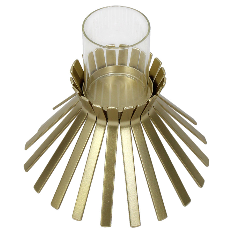 Aura Slatted Pillar Candle Holder - Gold