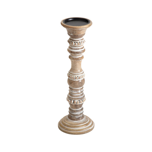 Beaded Hand Crafted Mango Wood Pillar - Tall