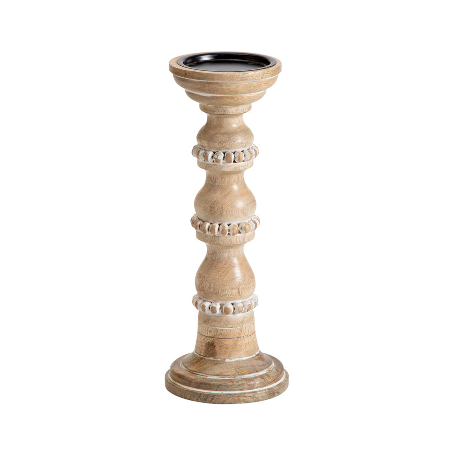 Beaded Hand Crafted Mango Wood Pillar Candle Holder