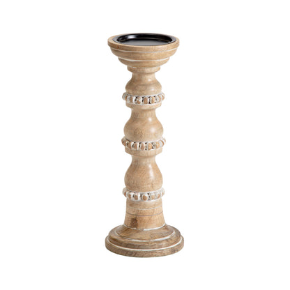 Beaded Hand Crafted Mango Wood Pillar Candle Holder