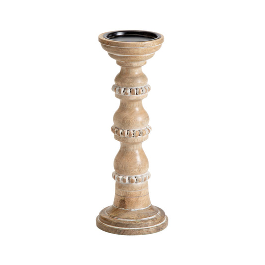 Beaded Hand Crafted Mango Wood Pillar Candle Holder