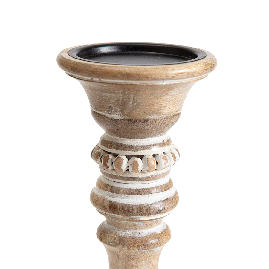 Beaded Hand Crafted Mango Wood Pillar Candle Holder
