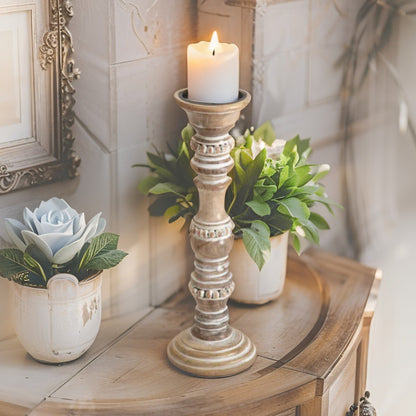 Beaded Hand Crafted Mango Wood Pillar Candle Holder