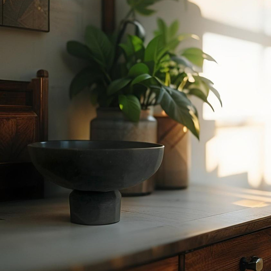 Black Contemporary Decorative Footed Bowl
