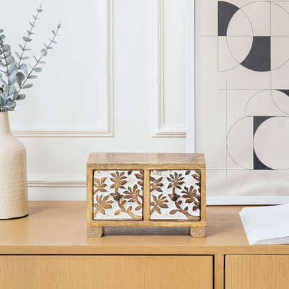 Carved Handcrafted Mango Wood 2-Drawer Box