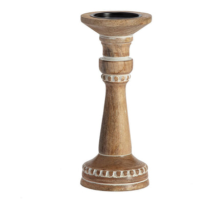 Carved Handcrafted Mango Wood Pillar Candleholder