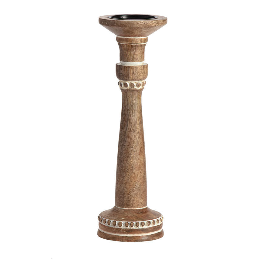 Carved Handcrafted Mango Wood Pillar Candleholder