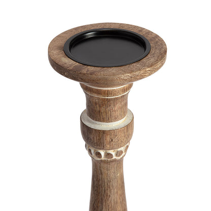 Carved Handcrafted Mango Wood Pillar Candleholder