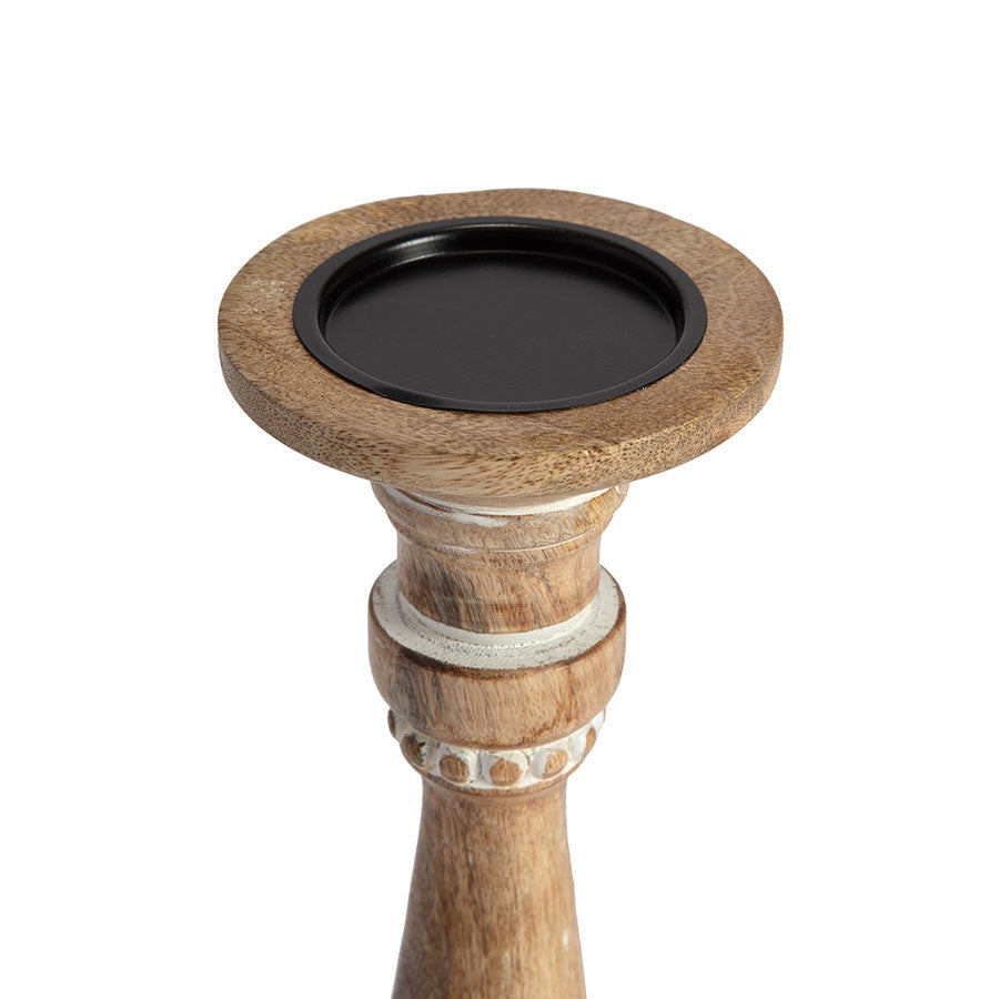 Carved Handcrafted Mango Wood Pillar Candleholder