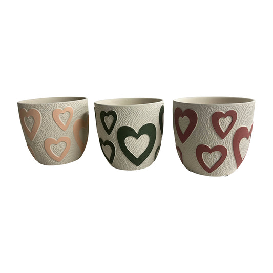 Colour Heart Pots with Hole & Plug - Set of 3