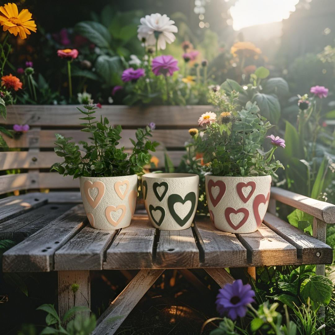 Colour Heart Pots with Hole & Plug - Set of 3