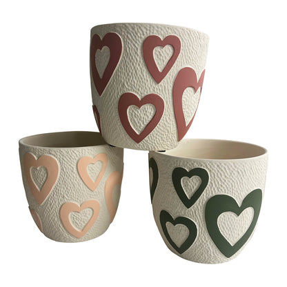 Colour Heart Pots with Hole & Plug - Set of 3