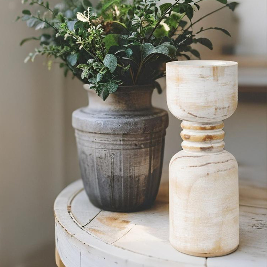 Contemporary Carved Loop Pillar Candle Holder - Tall