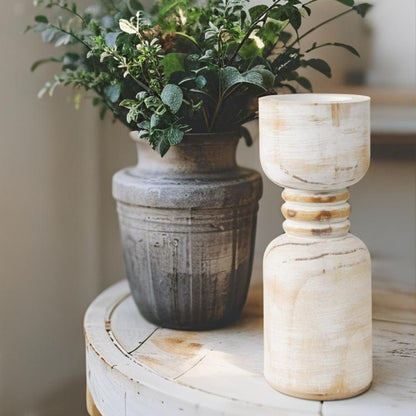 Contemporary Carved Loop Pillar Candle Holder - Tall