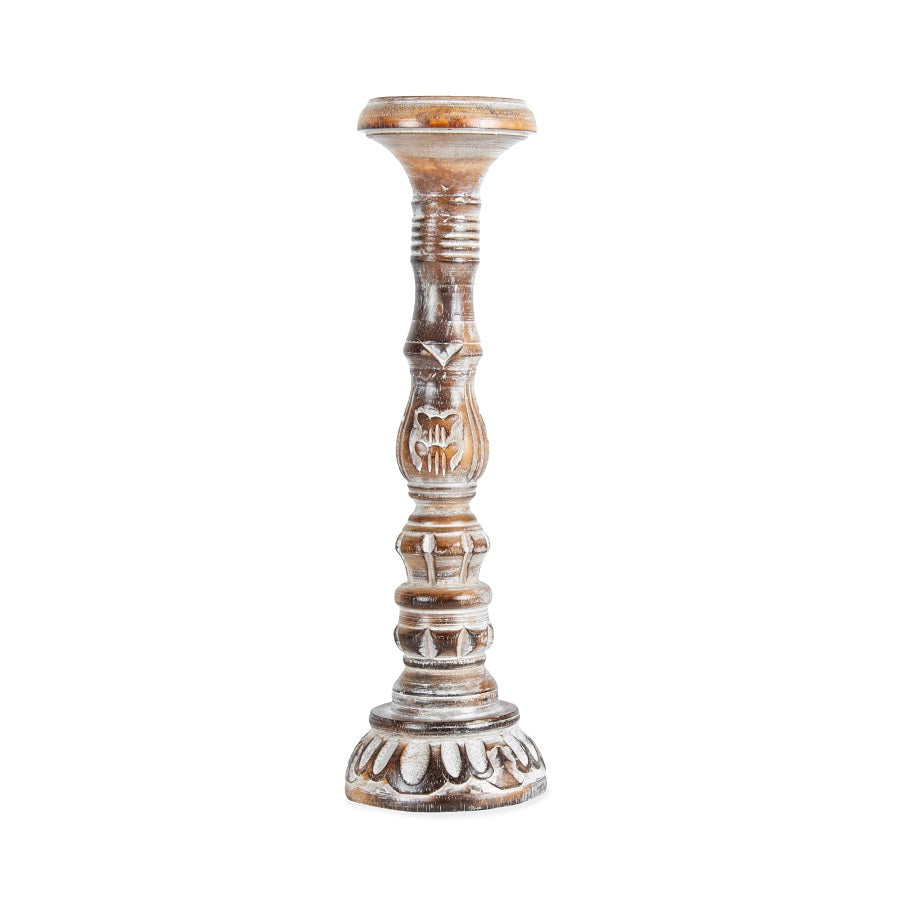Embellished Hand Carved Pillar Candle Holder