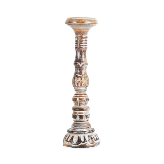 Embellished Hand Carved Pillar Candle Holder