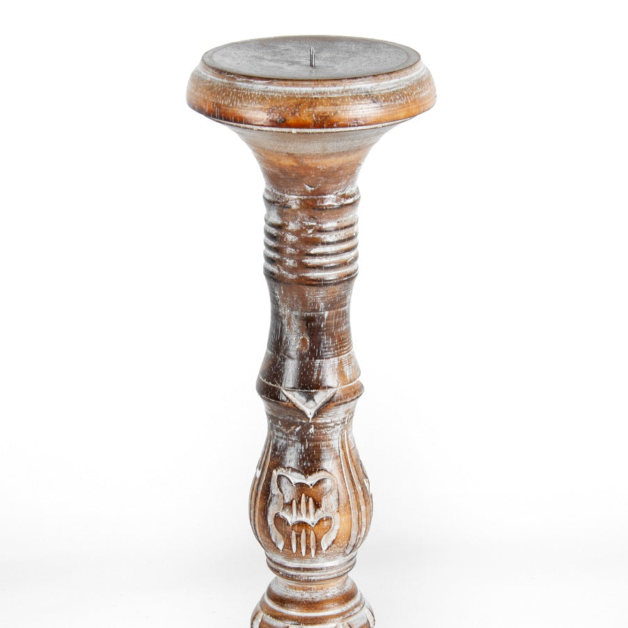 Embellished Hand Carved Pillar Candle Holder