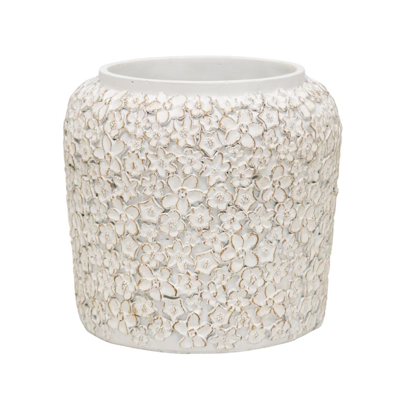 Flower Embossed White Planter