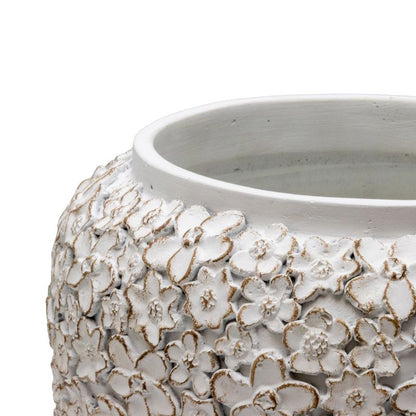 Flower Embossed White Planter