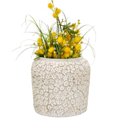 Flower Embossed White Planter