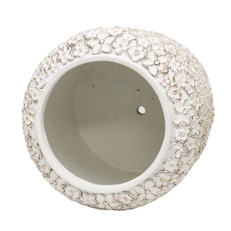 Flower Embossed White Planter