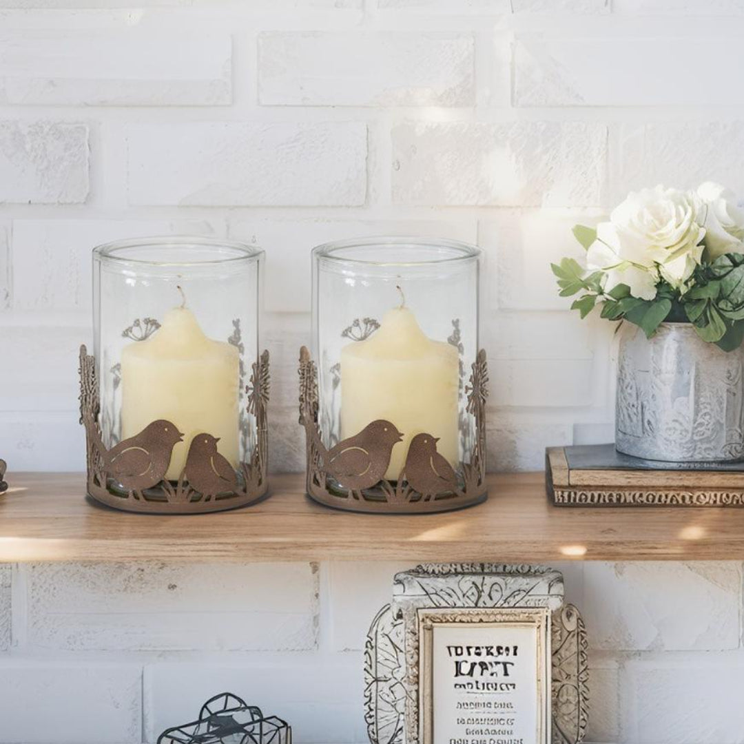 Glass Candle Holders in Low Rust Base