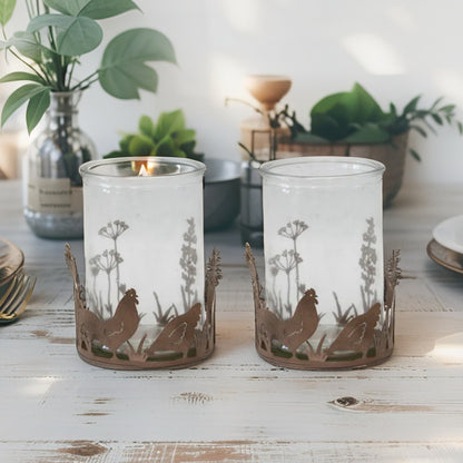 Glass Candle Holders in Low Rust Base