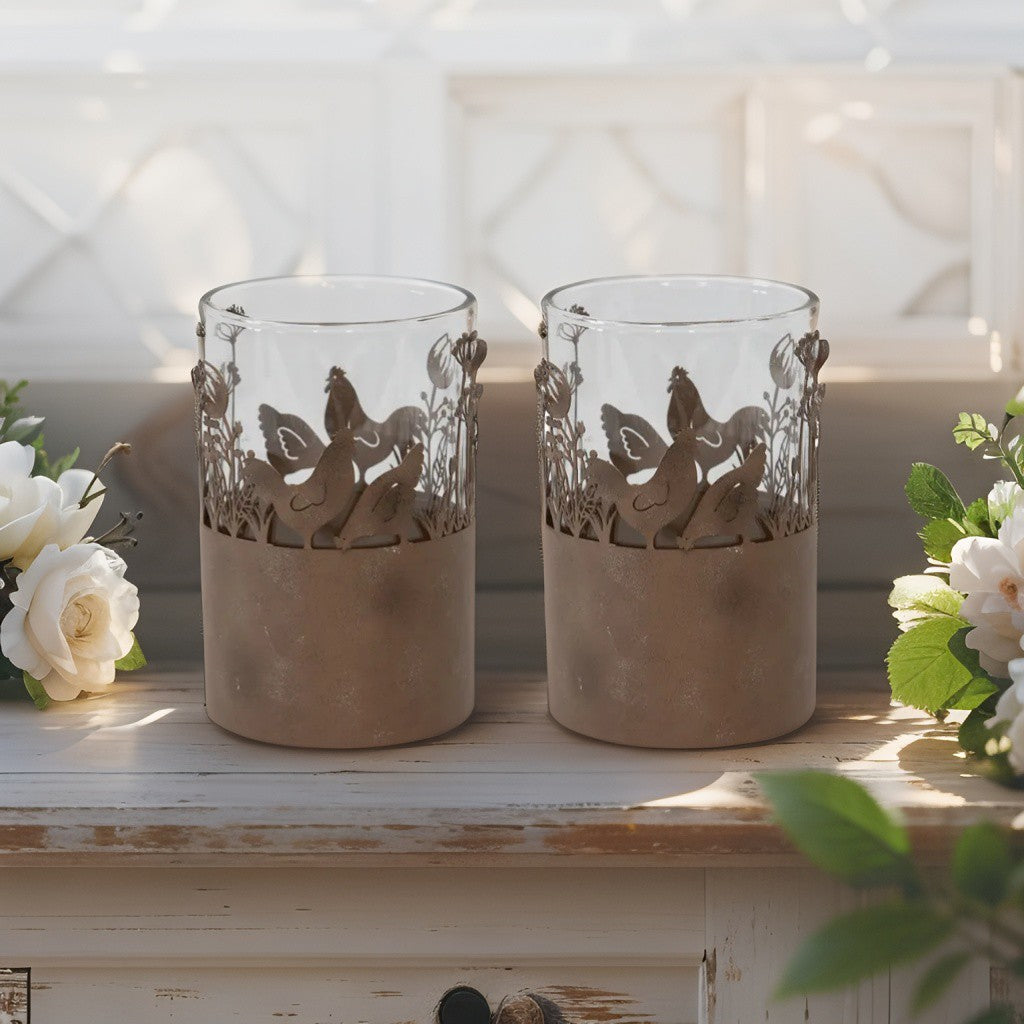 Glass Pillar Candle Holders in Stilted Rust Base