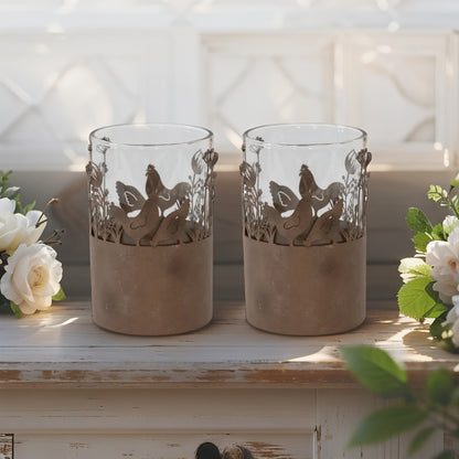 Glass Pillar Candle Holders in Stilted Rust Base